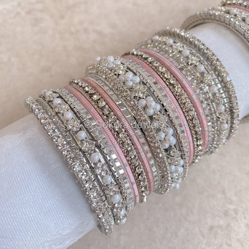 Swati Bangle Set - Pink & Silver - SOKORA JEWELSSwati Bangle Set - Pink & SilverBANGLES