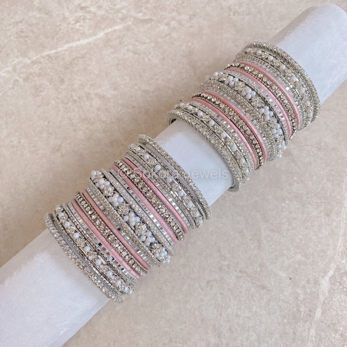 Swati Bangle Set - Pink & Silver - SOKORA JEWELSSwati Bangle Set - Pink & SilverBANGLES