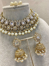 SLIGHTLY IMPERFECT: Antique Gold Necklace Set - Clear Gold