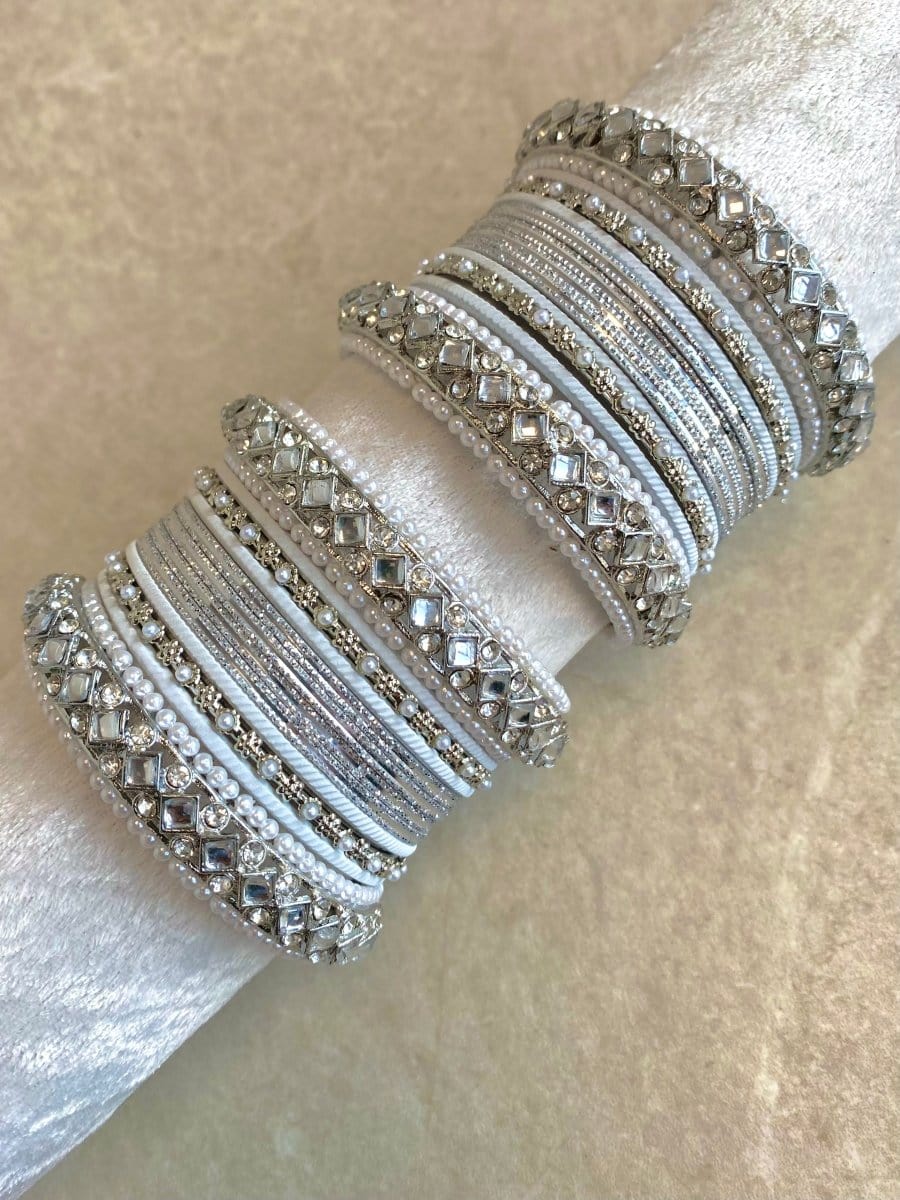 Taanvi Small Bangle Set - White/Silver - SOKORA JEWELSTaanvi Small Bangle Set - White/SilverBANGLES