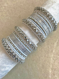 Taanvi Small Bangle Set - White/Silver - SOKORA JEWELSTaanvi Small Bangle Set - White/SilverBANGLES