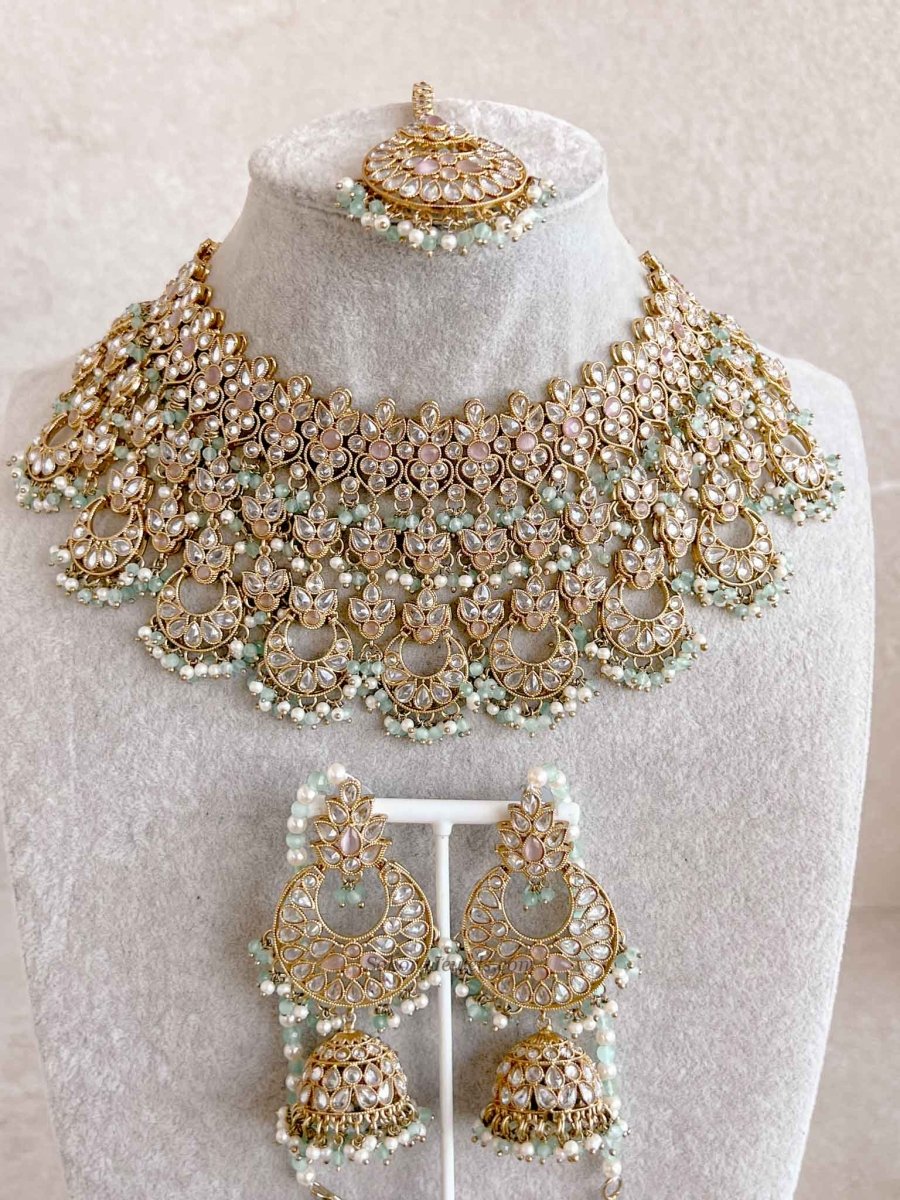 Taara Bridal Jewellery Set - Pastel Clear - SOKORA JEWELSTaara Bridal Jewellery Set - Pastel Clear