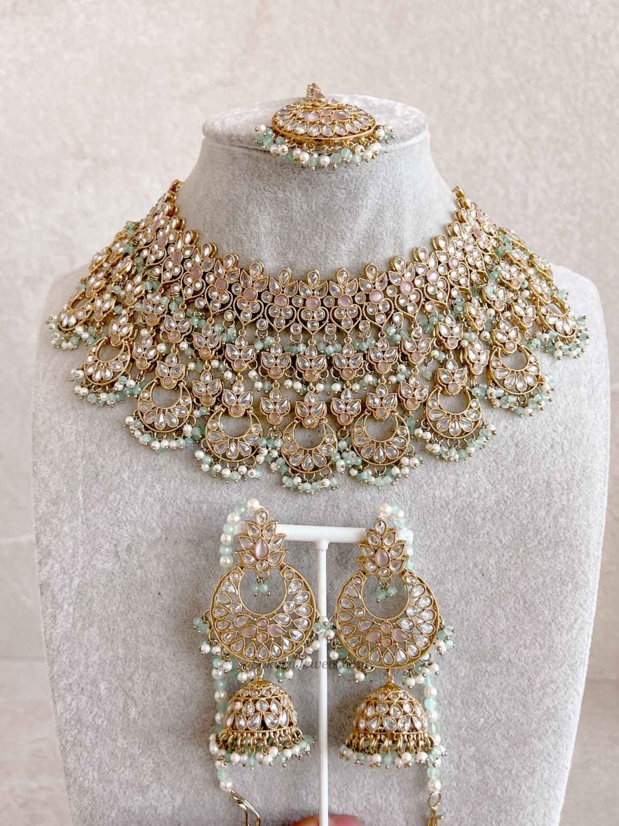 Taara Bridal Jewellery Set - Pastel Clear - SOKORA JEWELSTaara Bridal Jewellery Set - Pastel Clear