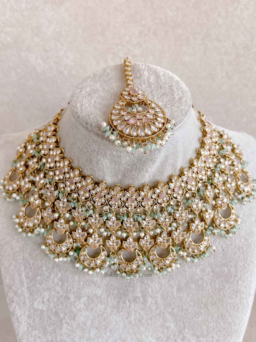 Taara Bridal Jewellery Set - Pastel Clear - SOKORA JEWELSTaara Bridal Jewellery Set - Pastel Clear