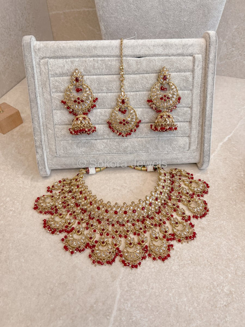 Taara Bridal Jewellery Set - Red - SOKORA JEWELSTaara Bridal Jewellery Set - Red