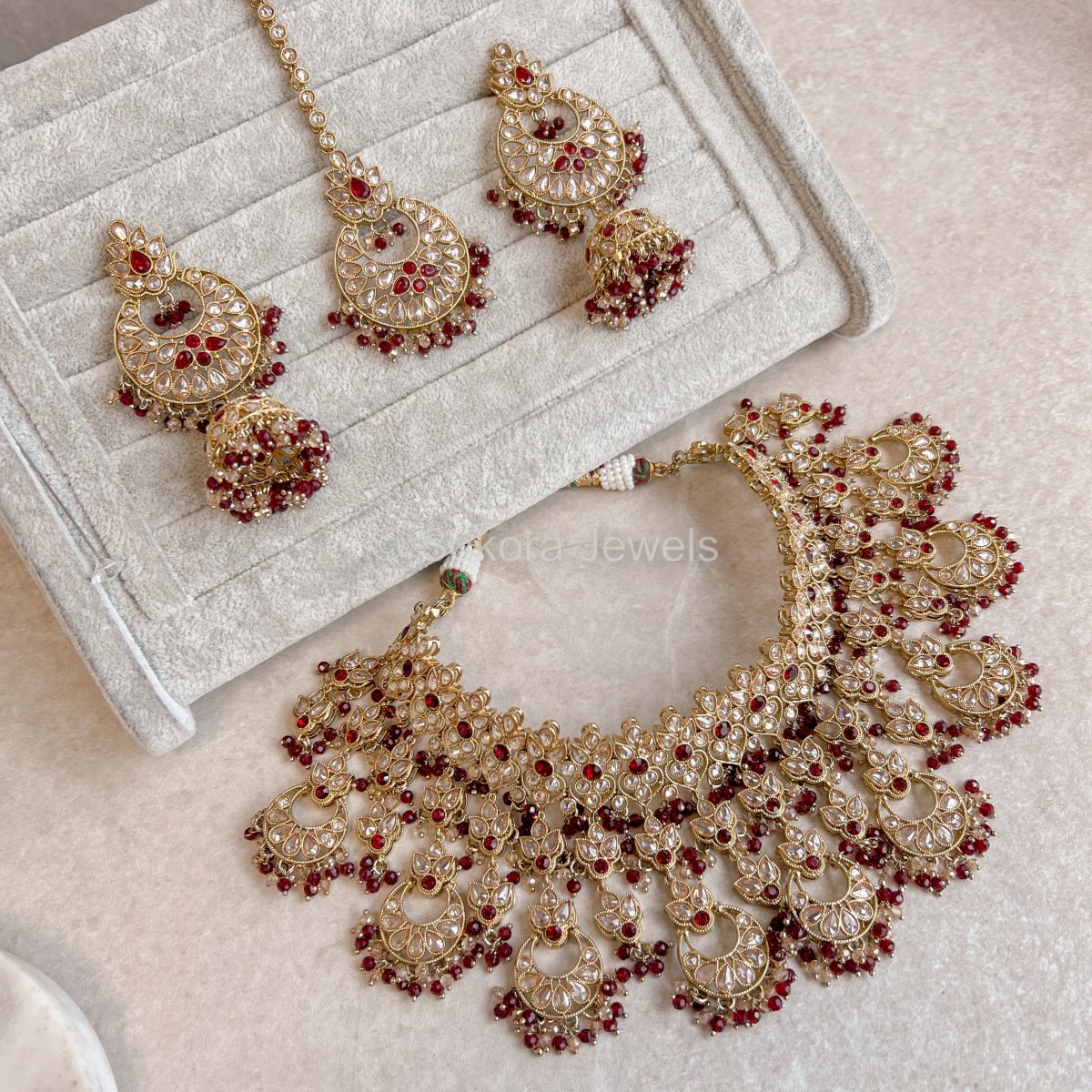 Taara Bridal set - Maroon - SOKORA JEWELSTaara Bridal set - Maroon