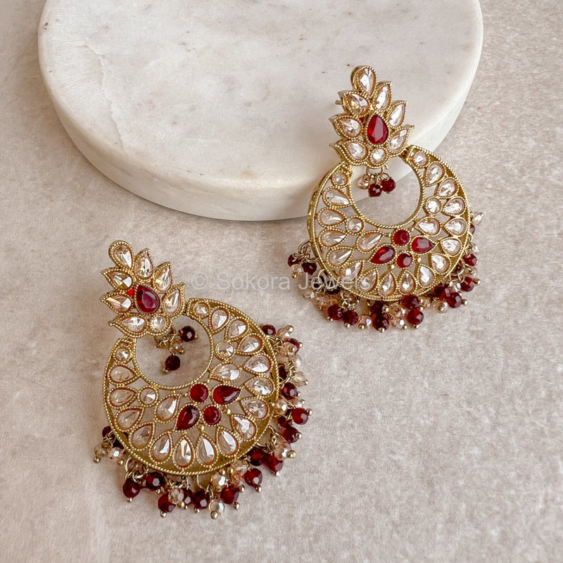 Taara Flat Earrings - Maroon - SOKORA JEWELSTaara Flat Earrings - Maroon