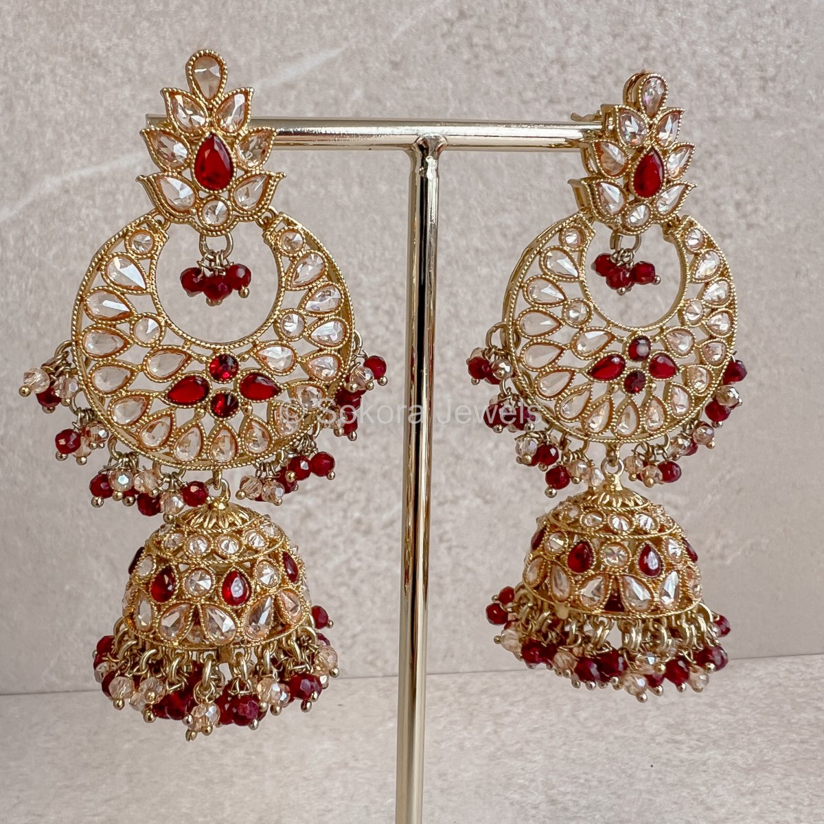 Taara Long Earrings - Maroon - SOKORA JEWELSTaara Long Earrings - Maroon