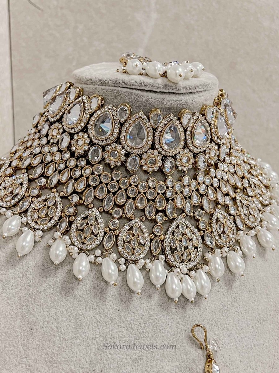 Tahia Bridal Double Choker and Necklace Set - Clear Crystal - SOKORA JEWELSTahia Bridal Double Choker and Necklace Set - Clear Crystal