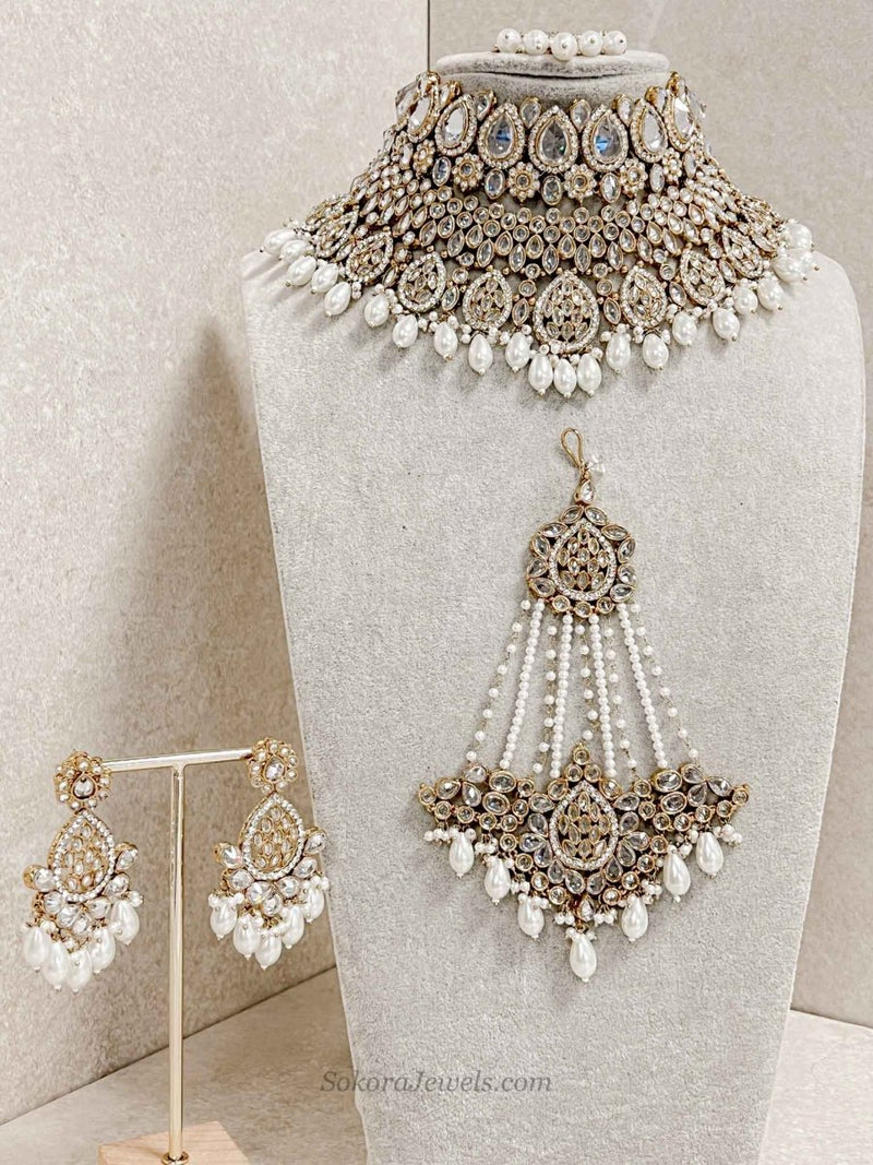 Tahia Bridal Double Choker and Necklace Set - Clear Crystal - SOKORA JEWELSTahia Bridal Double Choker and Necklace Set - Clear Crystal