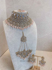 Tahia Bridal Double Choker and Necklace Set - Light Pink - SOKORA JEWELSTahia Bridal Double Choker and Necklace Set - Light Pink