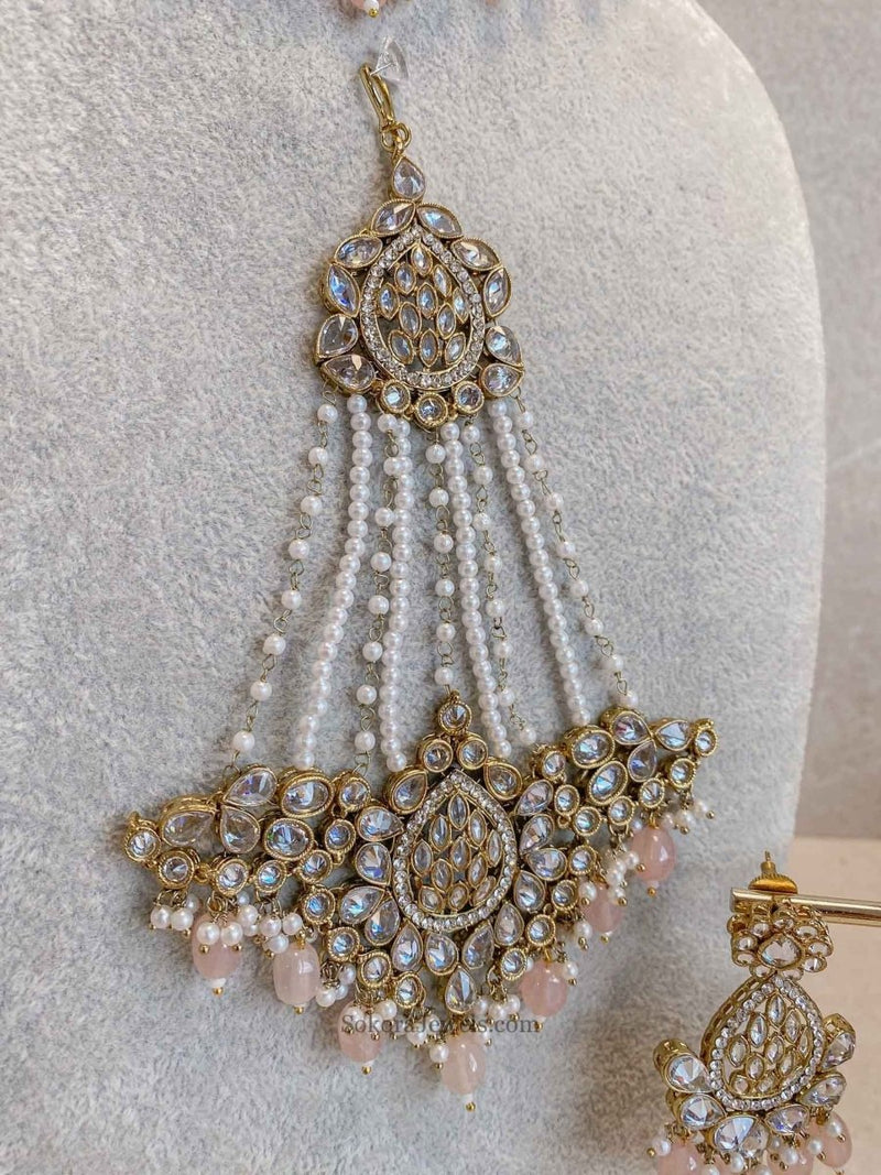 Tahia Bridal Double Choker and Necklace Set - Light Pink - SOKORA JEWELSTahia Bridal Double Choker and Necklace Set - Light Pink