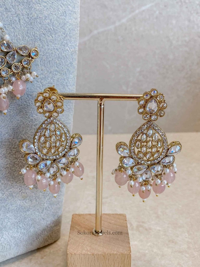 Tahia Bridal Double Choker and Necklace Set - Light Pink - SOKORA JEWELSTahia Bridal Double Choker and Necklace Set - Light Pink