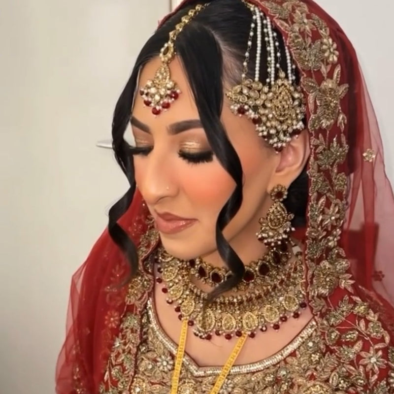Tahia Bridal Double necklace set - Maroon - SOKORA JEWELSTahia Bridal Double necklace set - Maroon