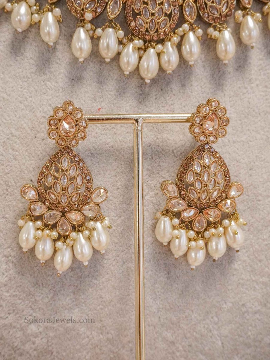 Tahia Bridal necklace set - Champagne - SOKORA JEWELSTahia Bridal necklace set - Champagne
