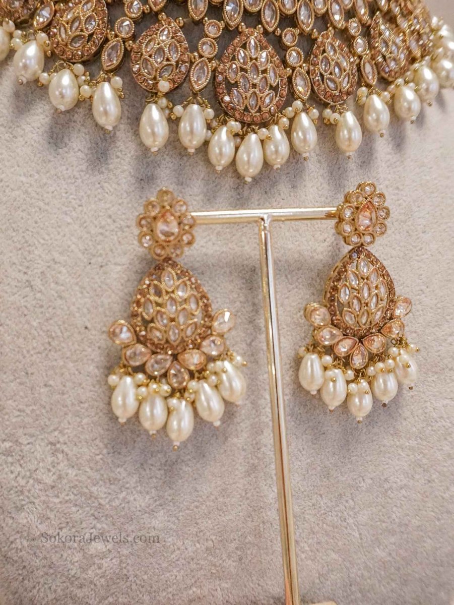 Tahia Bridal necklace set - Champagne - SOKORA JEWELSTahia Bridal necklace set - Champagne