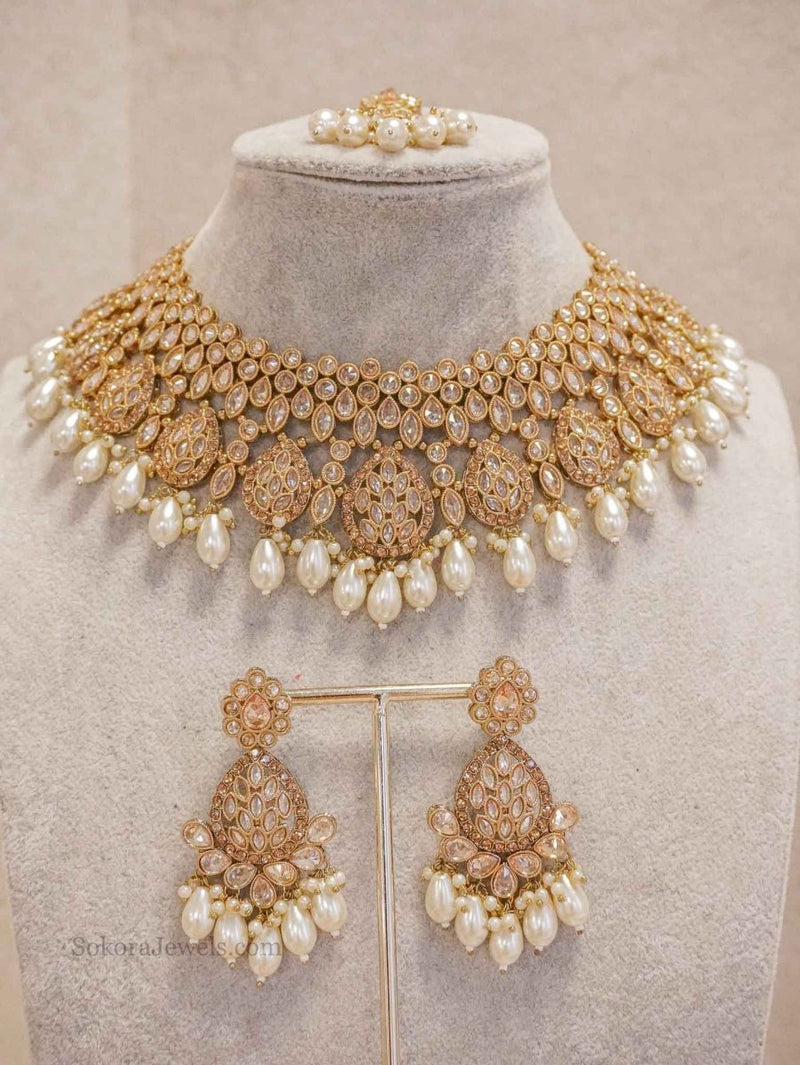 Tahia Bridal necklace set - Champagne - SOKORA JEWELSTahia Bridal necklace set - Champagne
