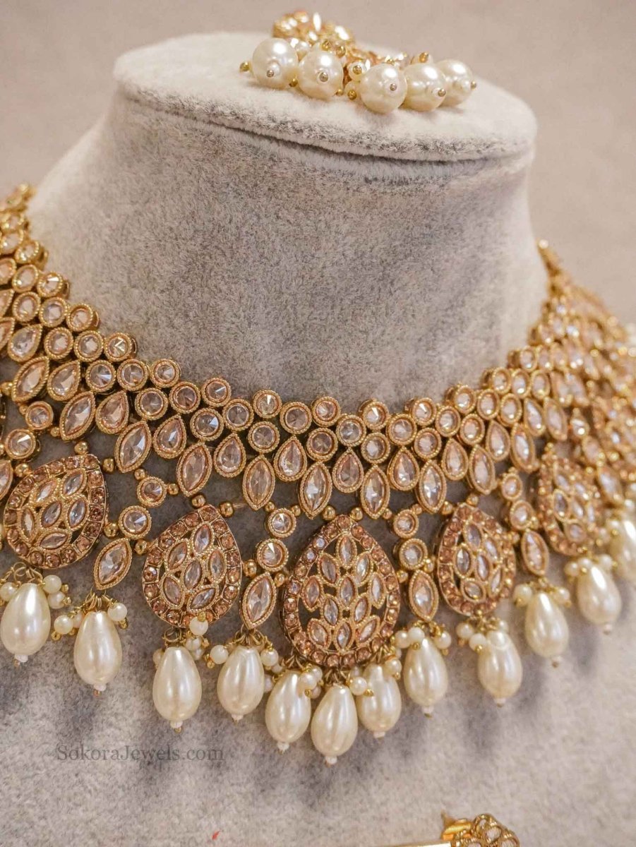 Tahia Bridal necklace set - Champagne - SOKORA JEWELSTahia Bridal necklace set - Champagne