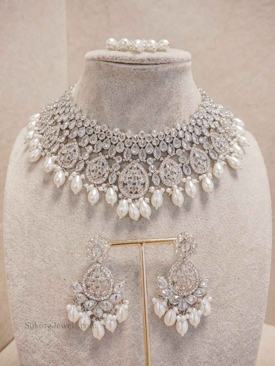 Tahia Bridal Necklace Set - Silver - SOKORA JEWELSTahia Bridal Necklace Set - Silver