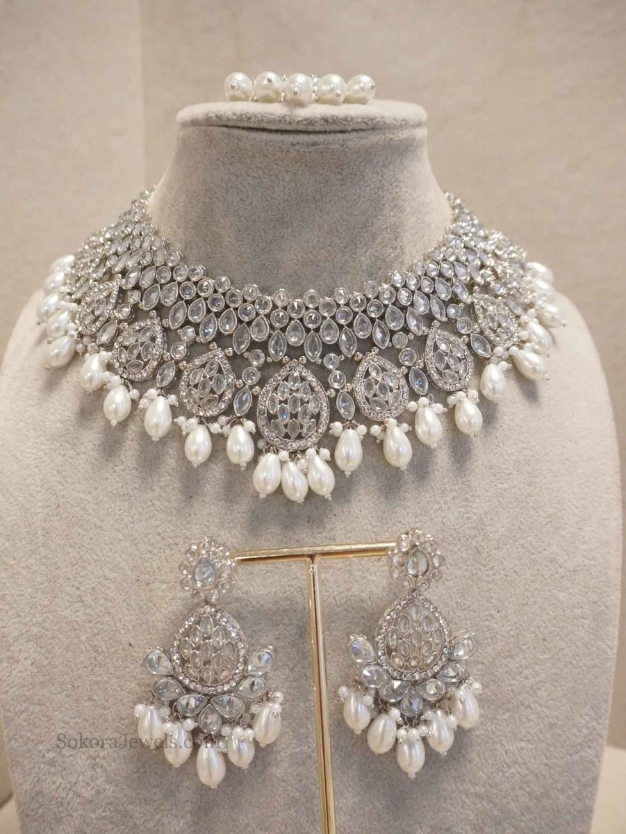 Tahia Bridal Necklace Set - Silver - SOKORA JEWELSTahia Bridal Necklace Set - Silver