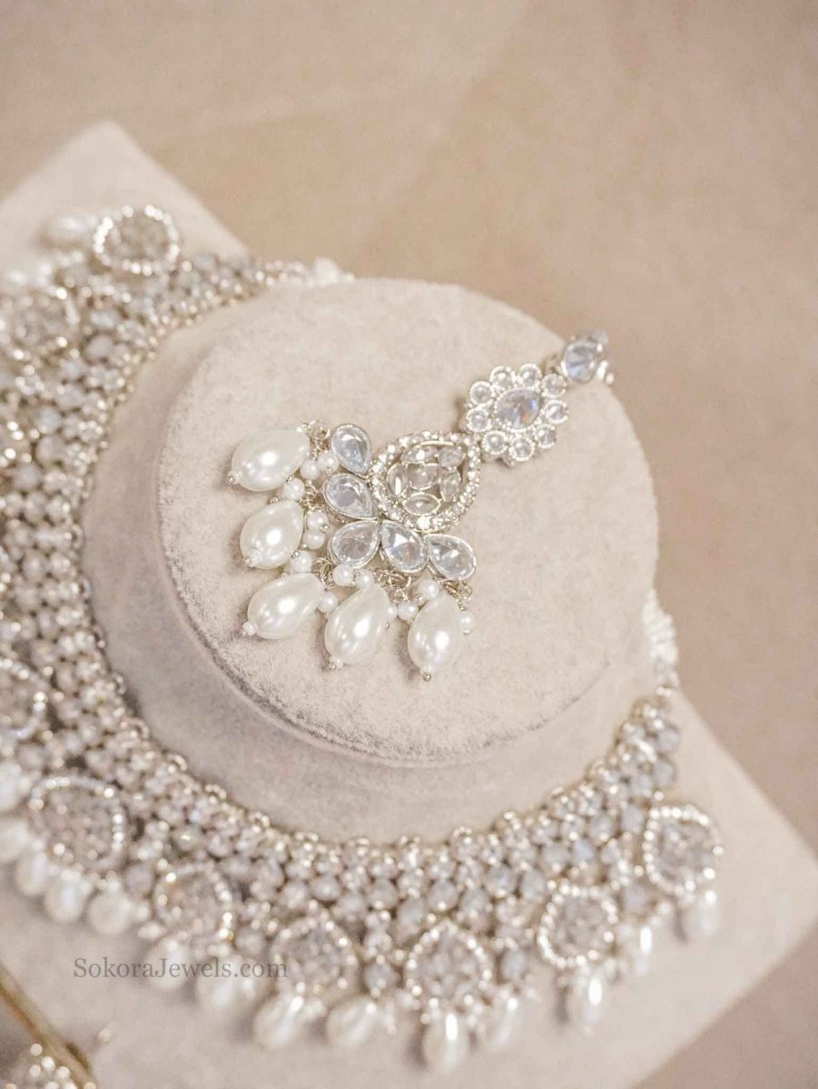 Tahia Bridal Necklace Set - Silver - SOKORA JEWELSTahia Bridal Necklace Set - Silver