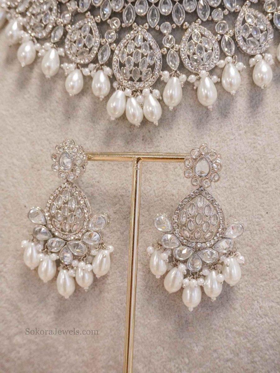 Tahia Bridal Necklace Set - Silver - SOKORA JEWELSTahia Bridal Necklace Set - Silver