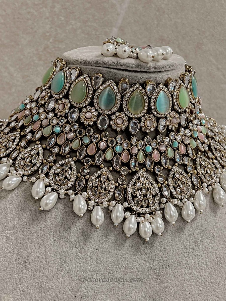 Tahia Choker Necklace Set - Spring Pastels - SOKORA JEWELSTahia Choker Necklace Set - Spring Pastels