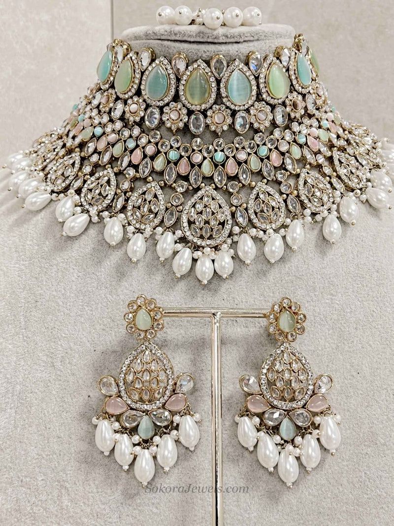 Tahia Choker Necklace Set - Spring Pastels - SOKORA JEWELSTahia Choker Necklace Set - Spring Pastels