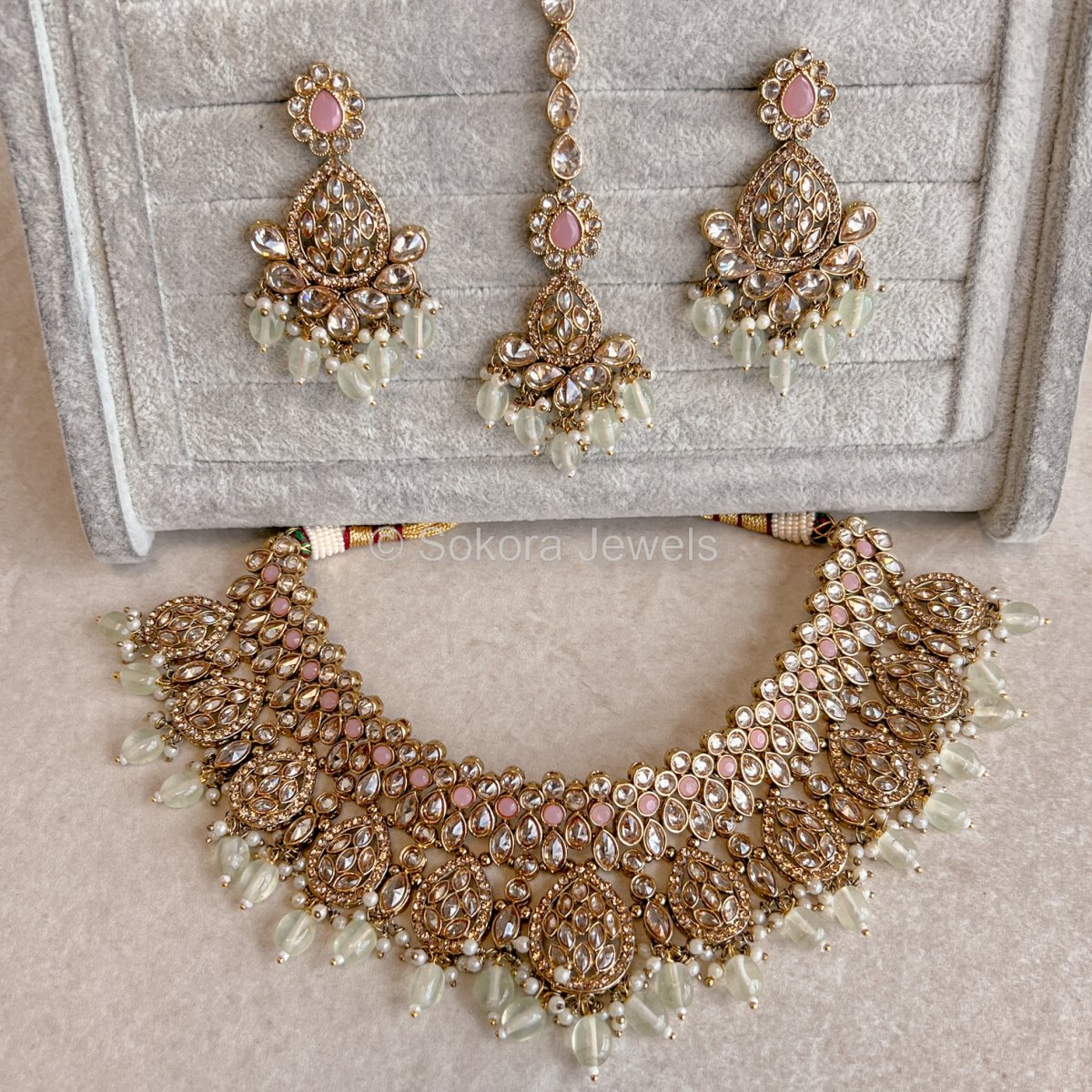 Tahia Small Necklace Set - Mint/Pink - SOKORA JEWELSTahia Small Necklace Set - Mint/Pink