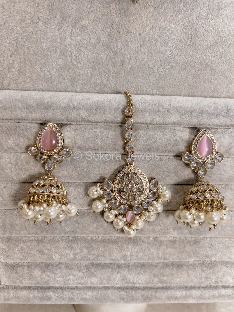 Tamannaah Bridal necklace set - Pink - SOKORA JEWELSTamannaah Bridal necklace set - Pink