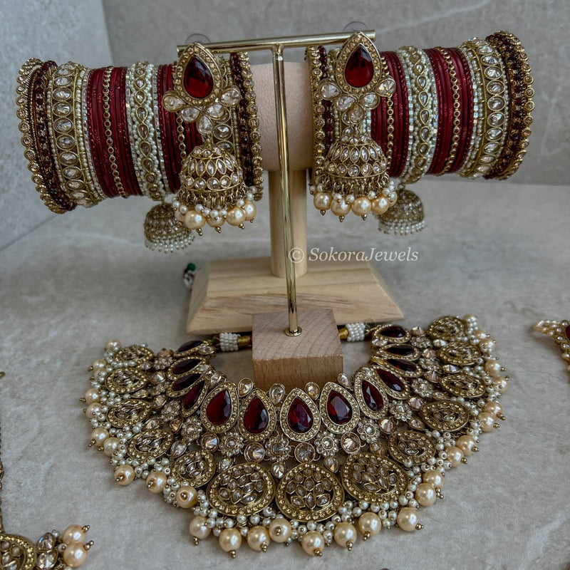Tamannaah Complete Bridal set - Maroon - SOKORA JEWELSTamannaah Complete Bridal set - Maroon