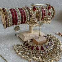 Tamannaah Complete Bridal set - Maroon - SOKORA JEWELSTamannaah Complete Bridal set - Maroon
