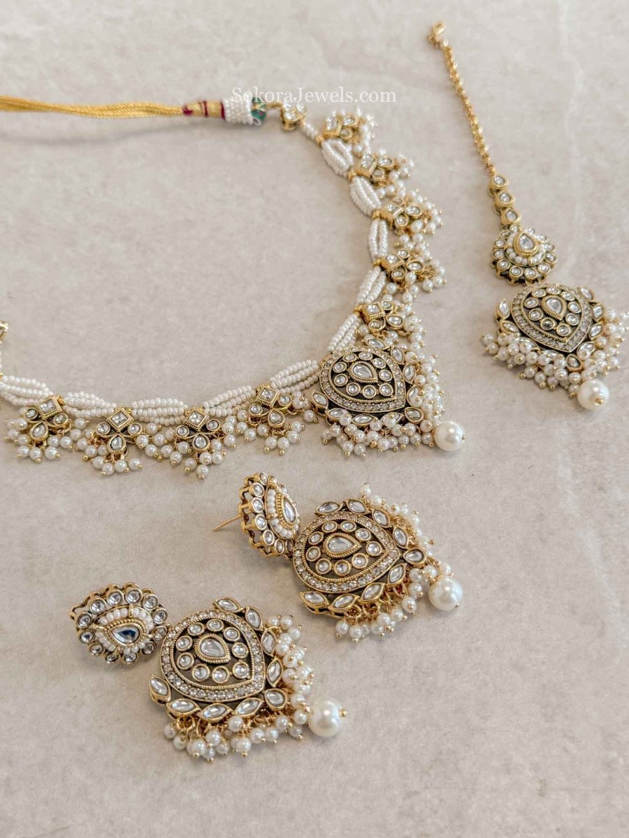 Tanu Ivory Faux Kundan & Pearl Occasion Set - SOKORA JEWELSTanu Ivory Faux Kundan & Pearl Occasion SetNECKLACE SETS