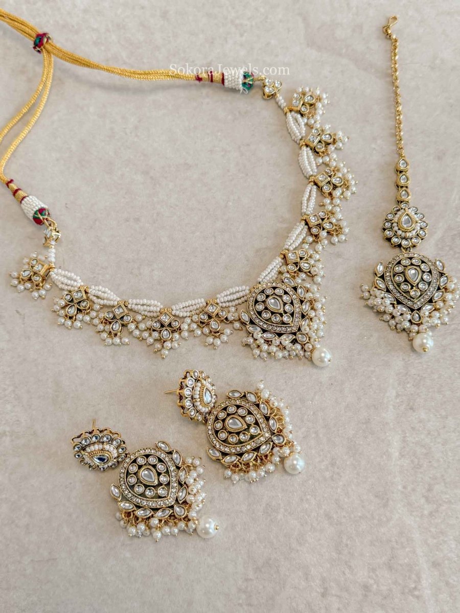 Tanu Ivory Faux Kundan & Pearl Occasion Set - SOKORA JEWELSTanu Ivory Faux Kundan & Pearl Occasion SetNECKLACE SETS