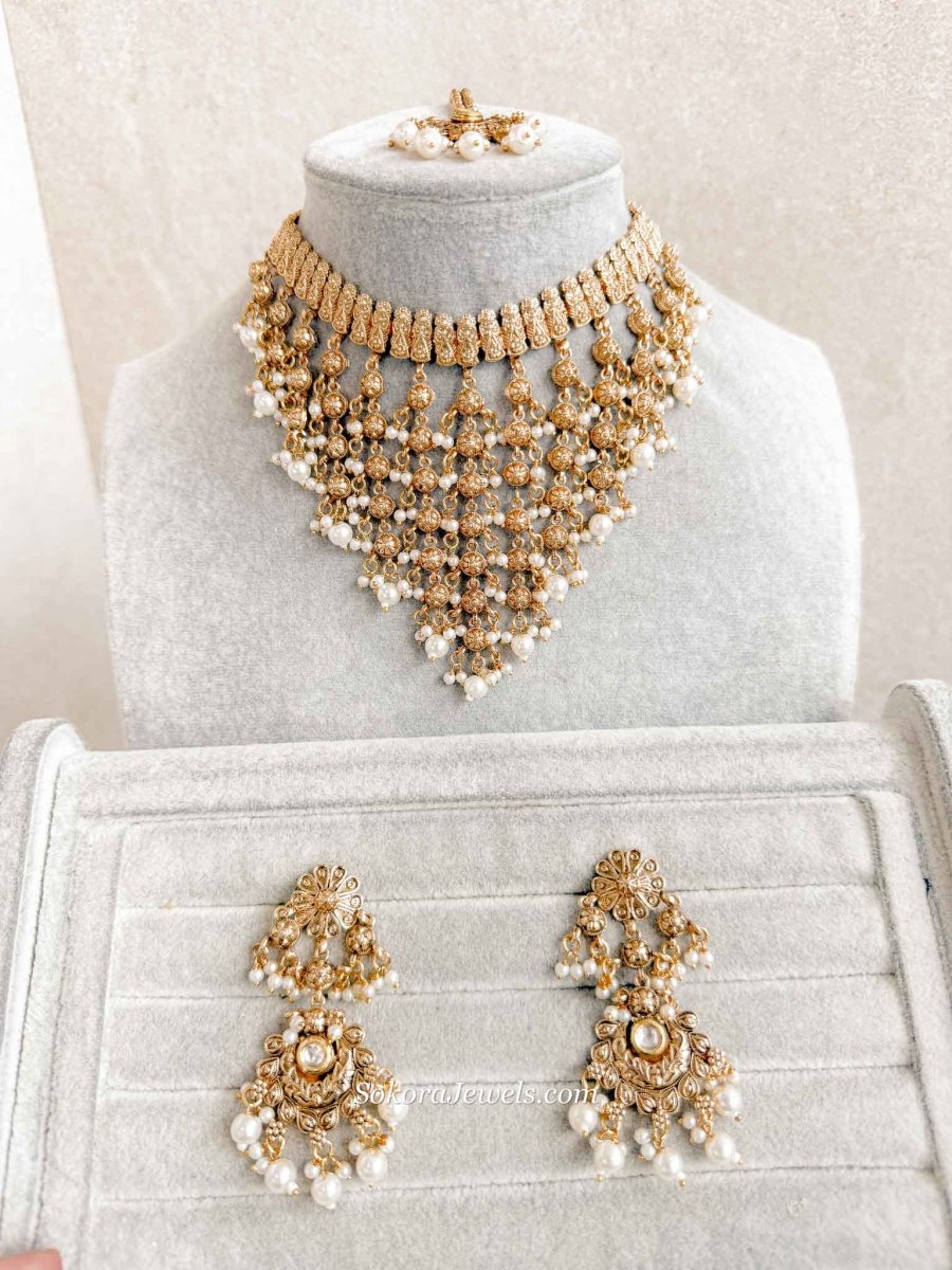 Tasselled Gold Necklace set - SOKORA JEWELSTasselled Gold Necklace set