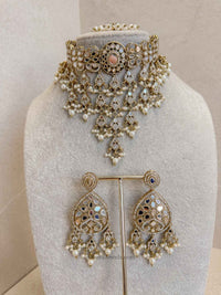 Tasselled Mirrored Choker Set - Pearl - SOKORA JEWELSTasselled Mirrored Choker Set - Pearl