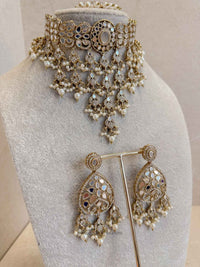 Tasselled Mirrored Choker Set - Pearl - SOKORA JEWELSTasselled Mirrored Choker Set - Pearl