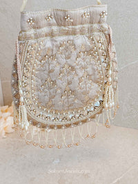 Tasselled Potli Bag - Beige - SOKORA JEWELSTasselled Potli Bag - Beige