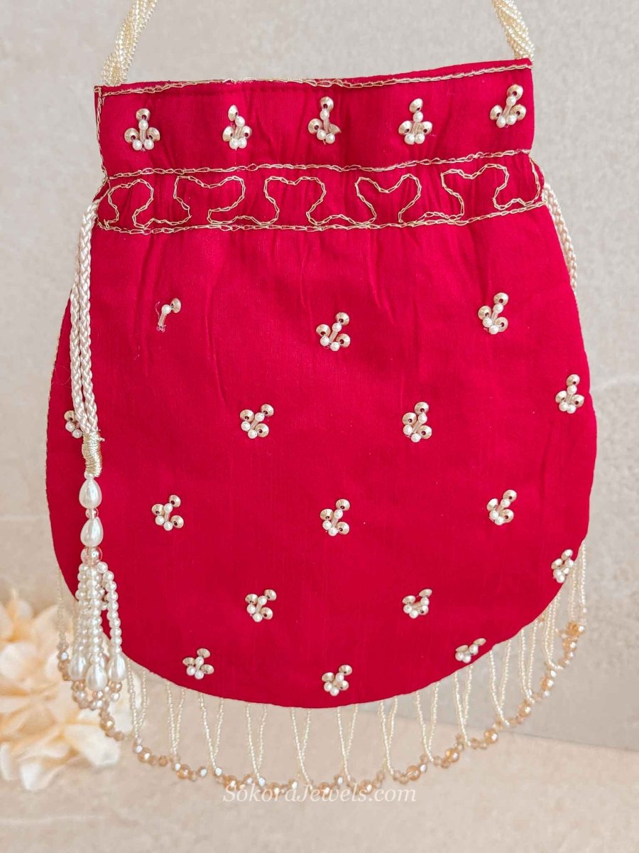 Tasselled Potli Bag - Red - SOKORA JEWELSTasselled Potli Bag - Red