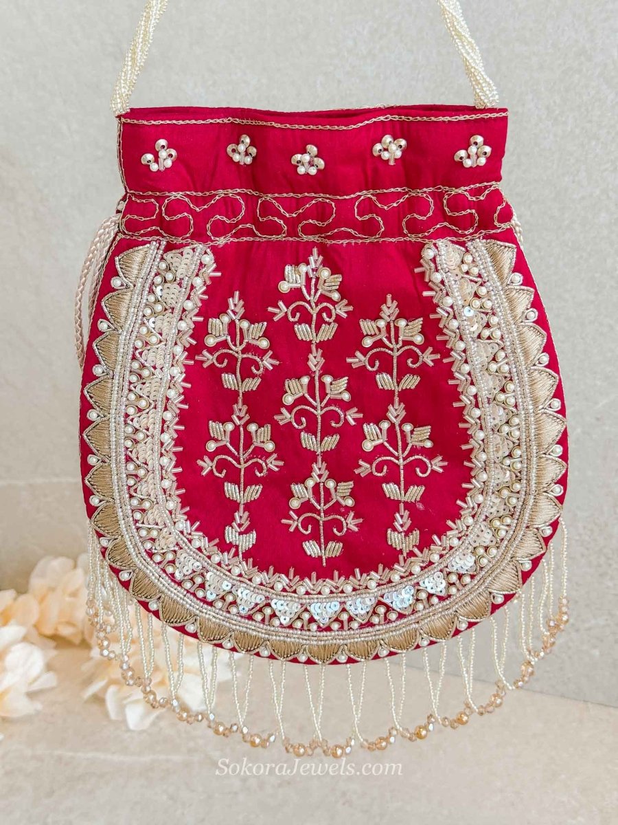 Tasselled Potli Bag - Red - SOKORA JEWELSTasselled Potli Bag - Red