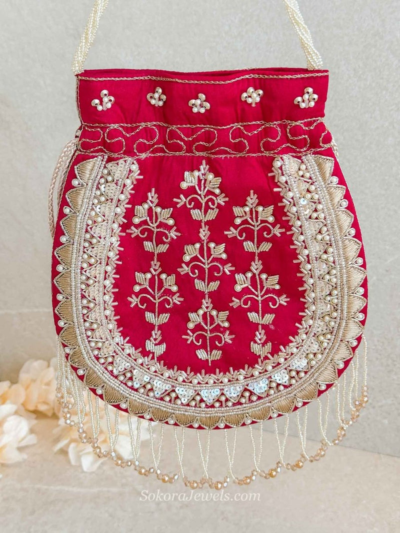 Tasselled Potli Bag - Red - SOKORA JEWELSTasselled Potli Bag - Red