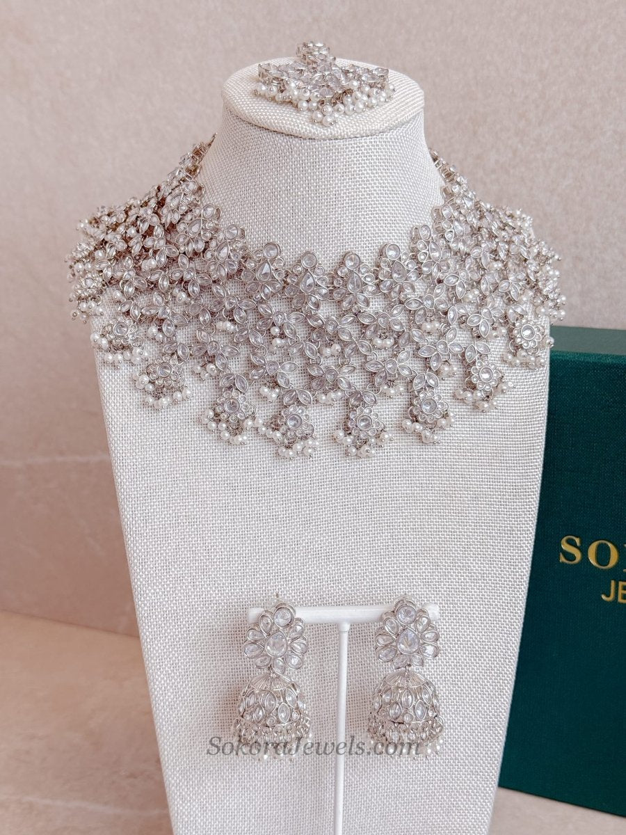 Tayyaba Bridal Jewellery Set - Silver - SOKORA JEWELSTayyaba Bridal Jewellery Set - Silver