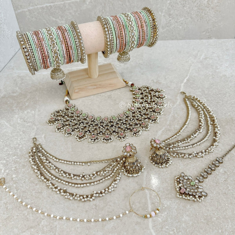 Tayyaba Complete Bridal set - Pastels - SOKORA JEWELSTayyaba Complete Bridal set - Pastels