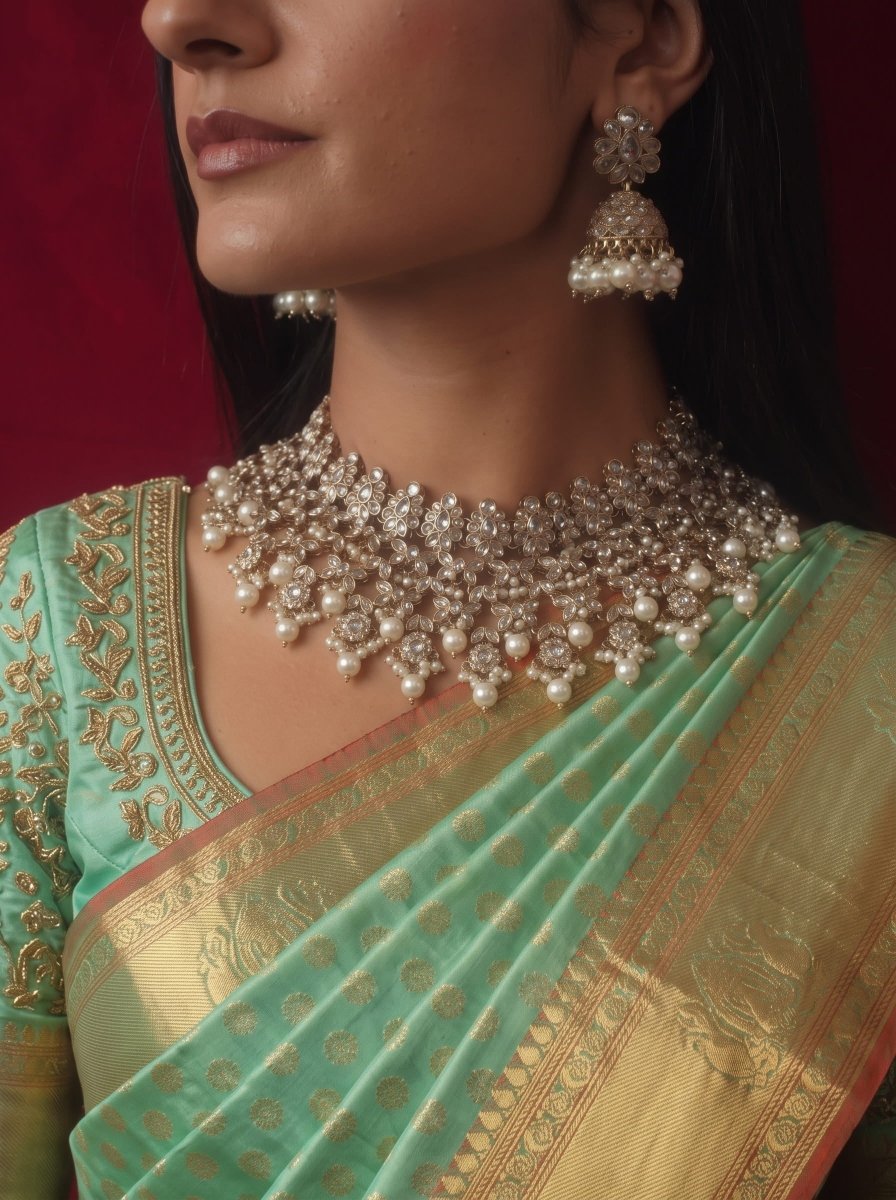 Tayyaba Necklace Set - Clear Crystal - SOKORA JEWELSTayyaba Necklace Set - Clear Crystal