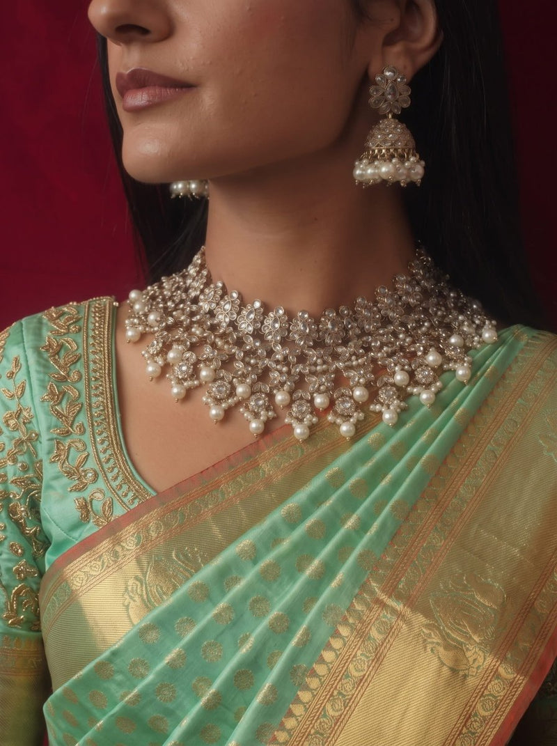 Tayyaba Necklace Set - Clear Crystal - SOKORA JEWELSTayyaba Necklace Set - Clear Crystal