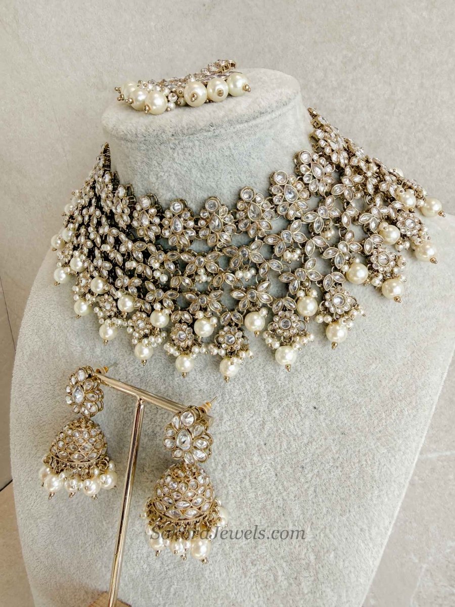 Tayyaba Necklace Set - Clear Crystal - SOKORA JEWELSTayyaba Necklace Set - Clear Crystal
