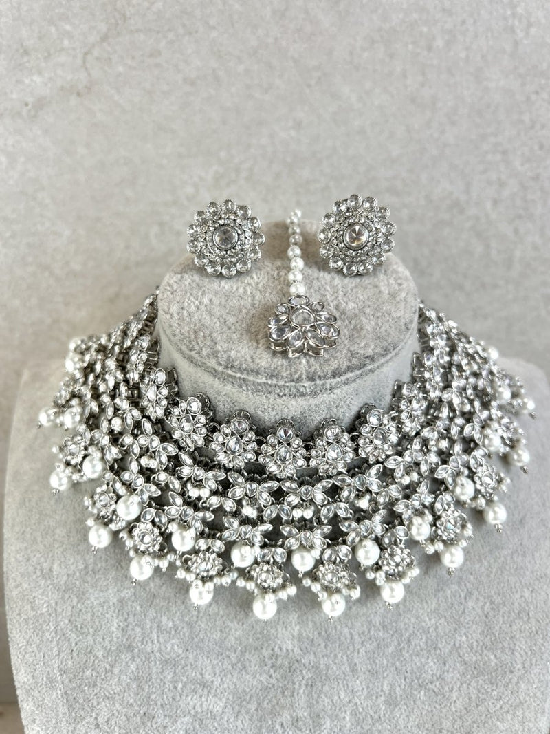 Tayyaba Necklace set - Silver - SOKORA JEWELSTayyaba Necklace set - Silver