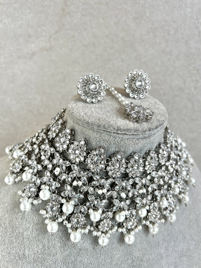 Tayyaba Necklace set - Silver - SOKORA JEWELSTayyaba Necklace set - Silver