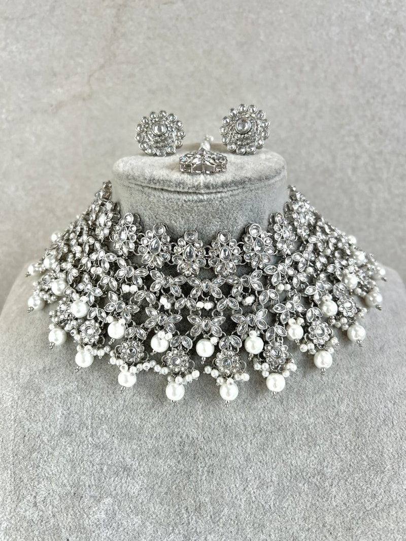 Tayyaba Necklace set - Silver - SOKORA JEWELSTayyaba Necklace set - Silver