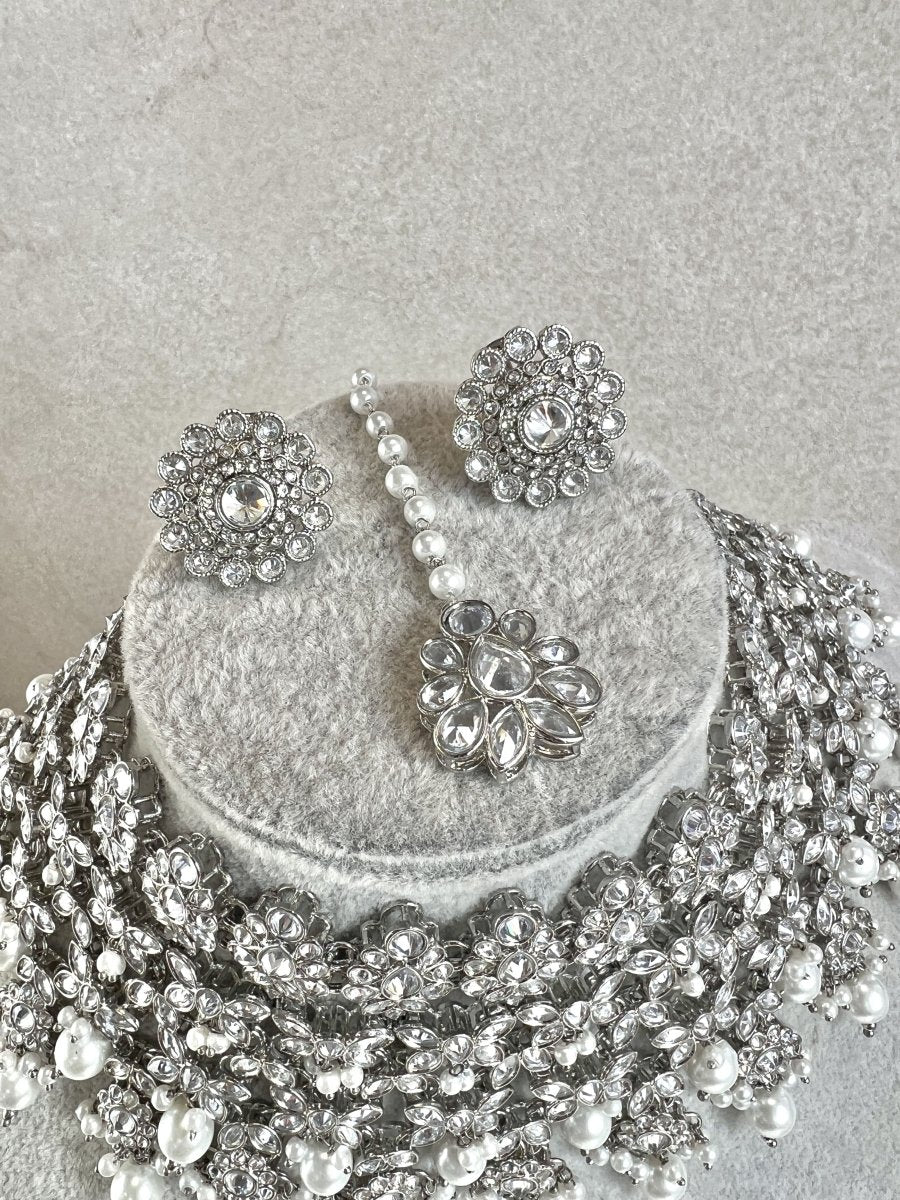 Tayyaba Necklace set - Silver - SOKORA JEWELSTayyaba Necklace set - Silver